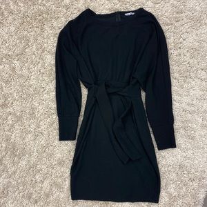 Long sleeve black dress with waist tie